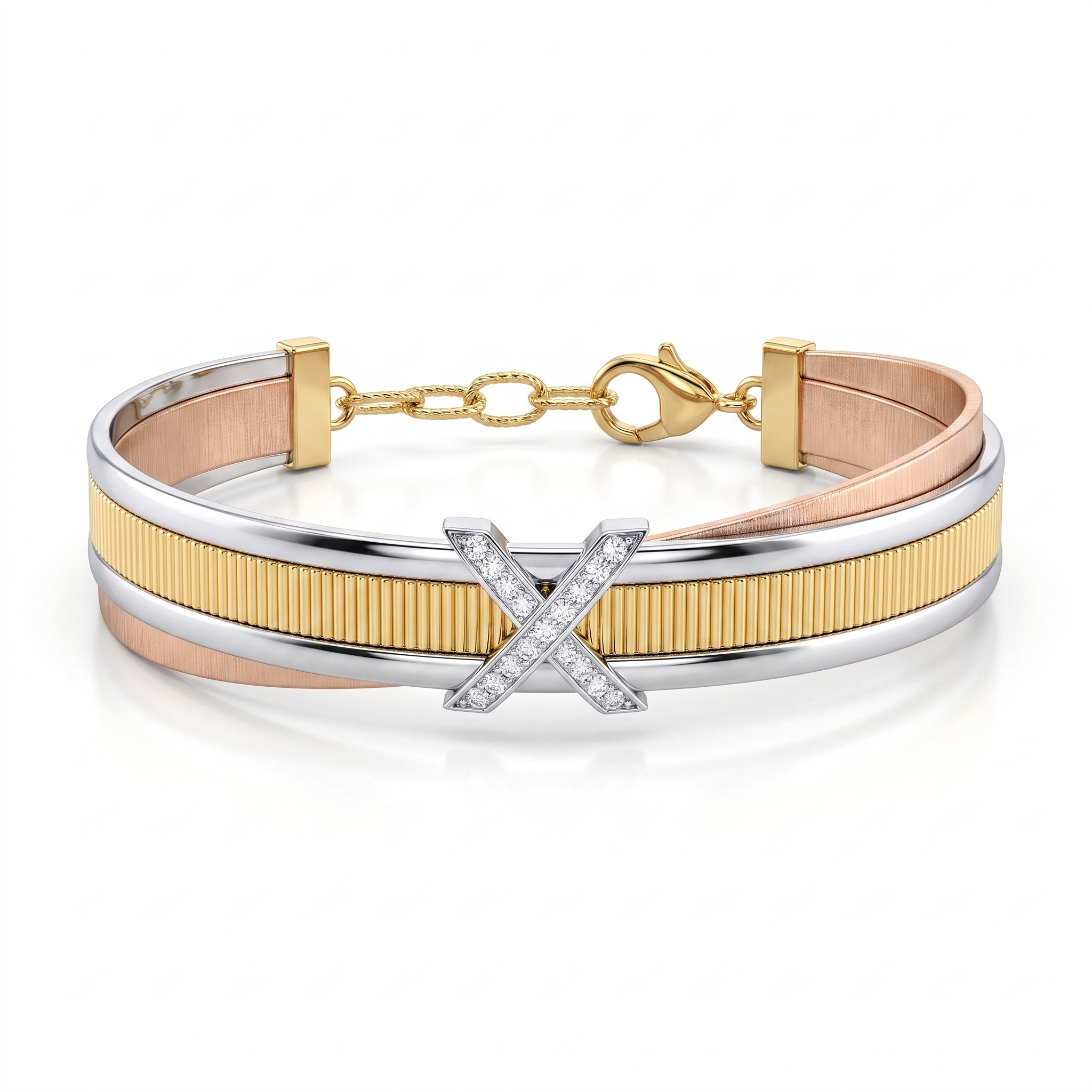 Natural Diamond Three-Tone Bracelet in 18K Gold | 0.15 CT Natural Diamonds Main image