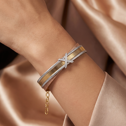 Natural Diamond Three-Tone Bracelet in 18K Gold | 0.15 CT Natural Diamonds