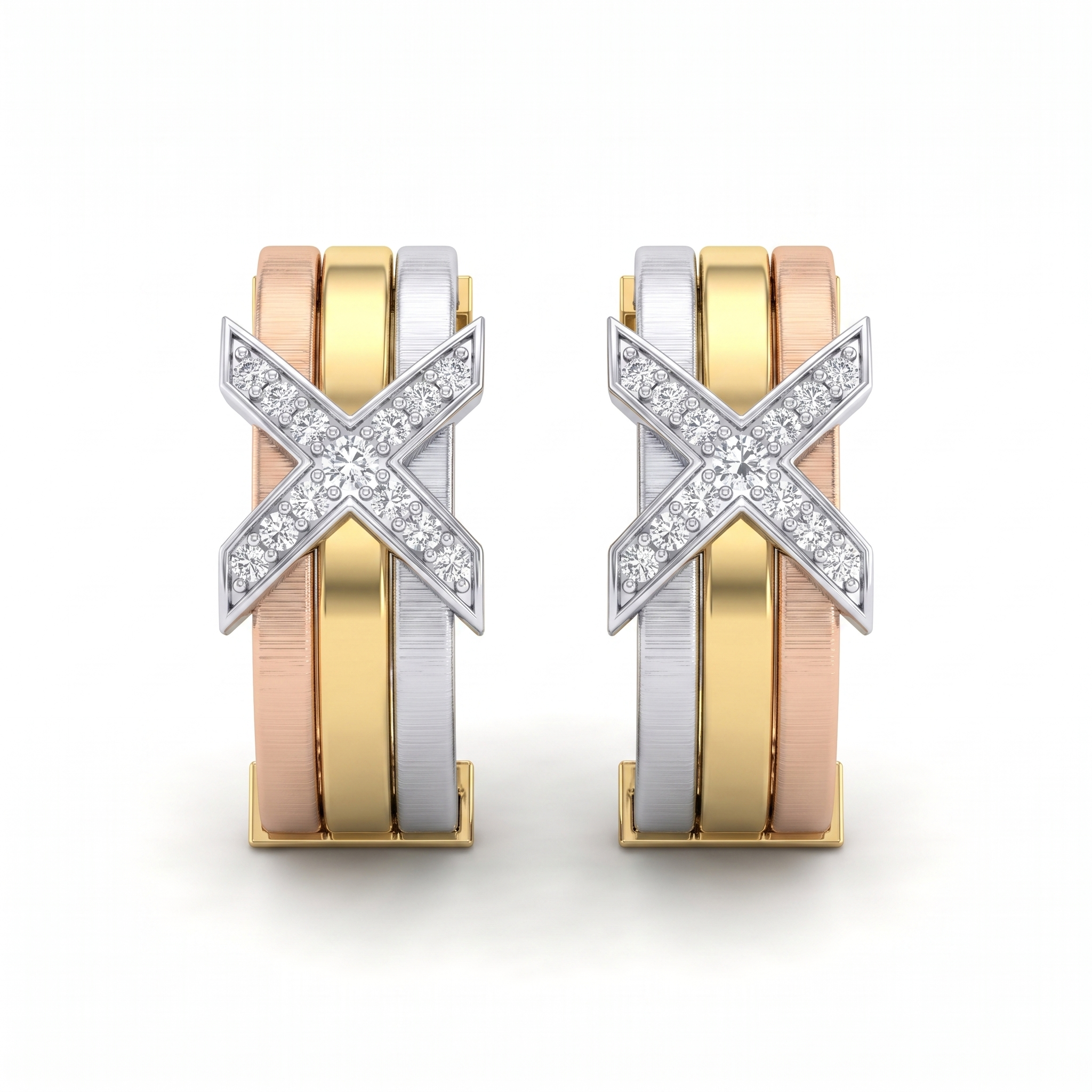Natural Diamond Three-Tone Hoop Earrings in 18K Gold | 0.15 CT Natural Diamonds Secondary image