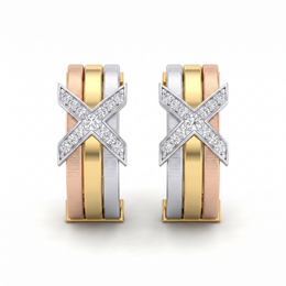 Natural Diamond Three-Tone Hoop Earrings in 18K Gold | 0.15 CT Natural Diamonds
