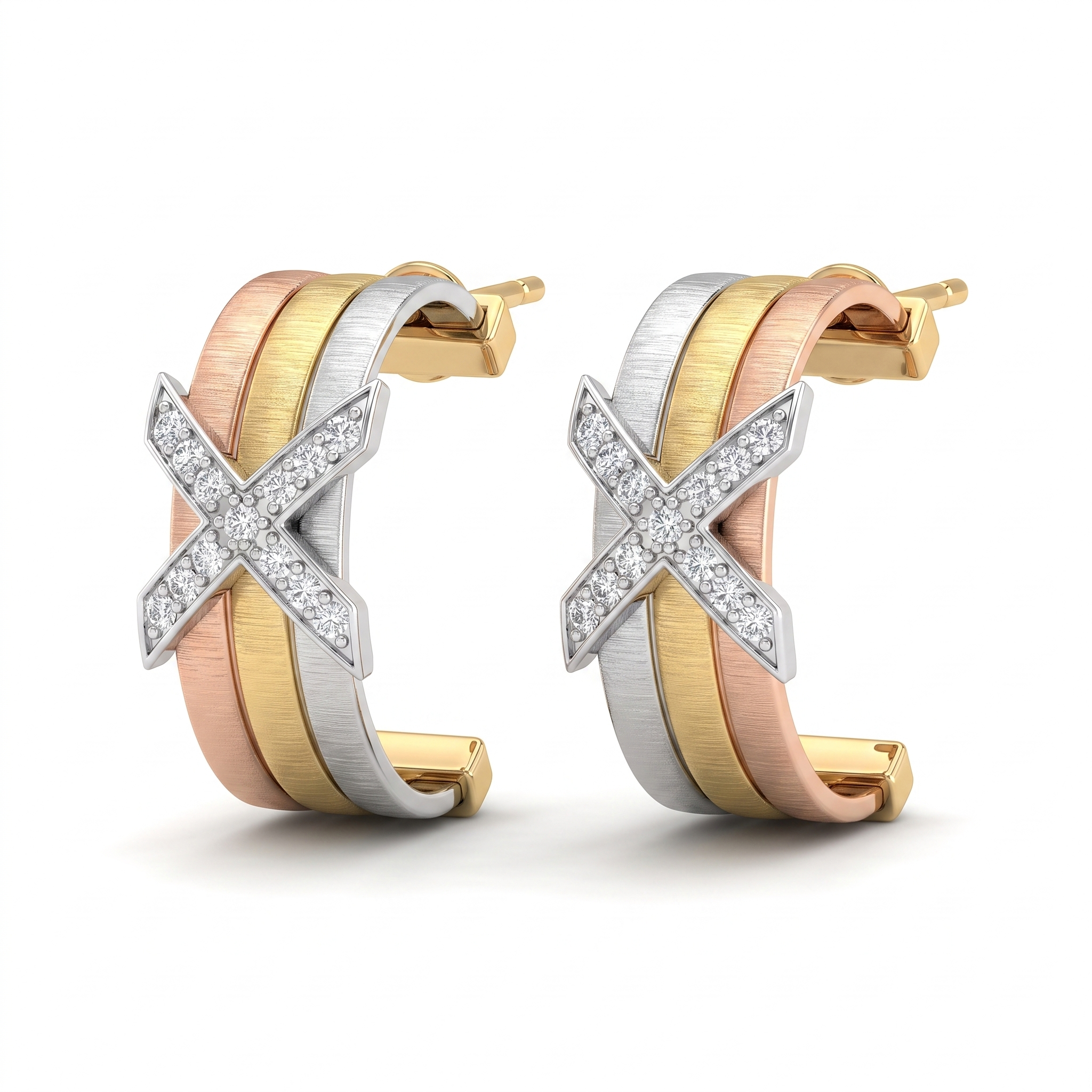 Natural Diamond Three-Tone Hoop Earrings in 18K Gold | 0.15 CT Natural Diamonds Main image
