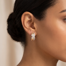 Natural Diamond Three-Tone Hoop Earrings in 18K Gold | 0.15 CT Natural Diamonds