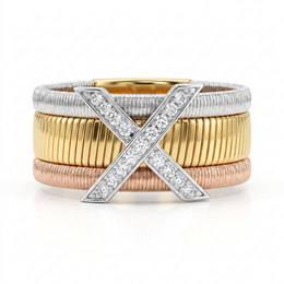 Natural Diamond Three-Tone Hoop Earrings in 18K Gold | 0.15 CT Natural Diamonds