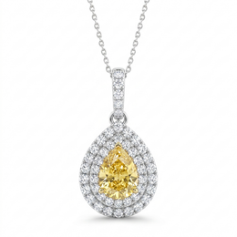 Natural Yellow Sapphire & Diamond Halo Pendant in 18K White Gold | 2.15 CT Yellow Sapphire | 0.80 CT Natural Diamonds