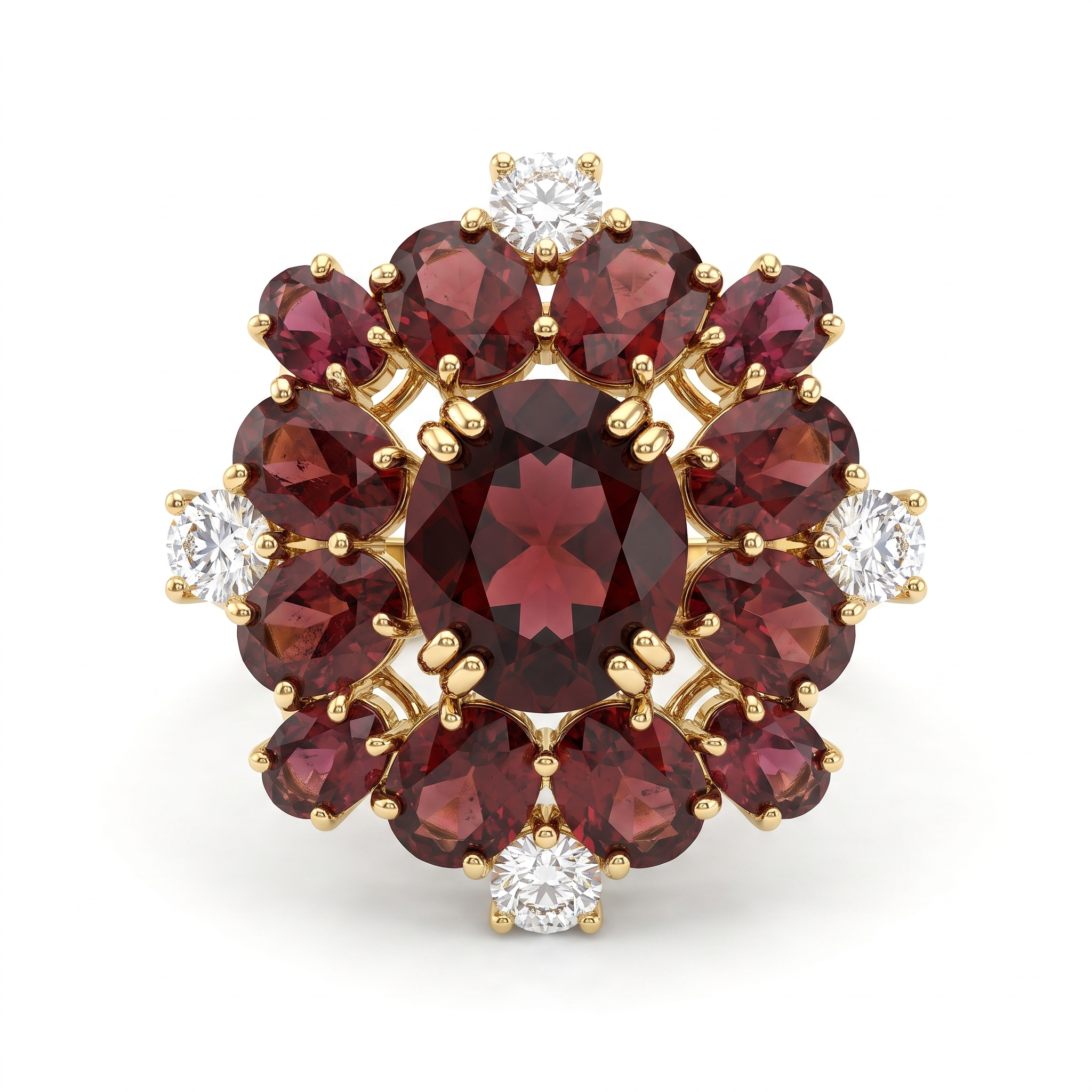 Natural Garnet & Diamond Statement Ring in 18K Yellow Gold | 3.13 CT Natural Diamonds | Natural Garnets Main image