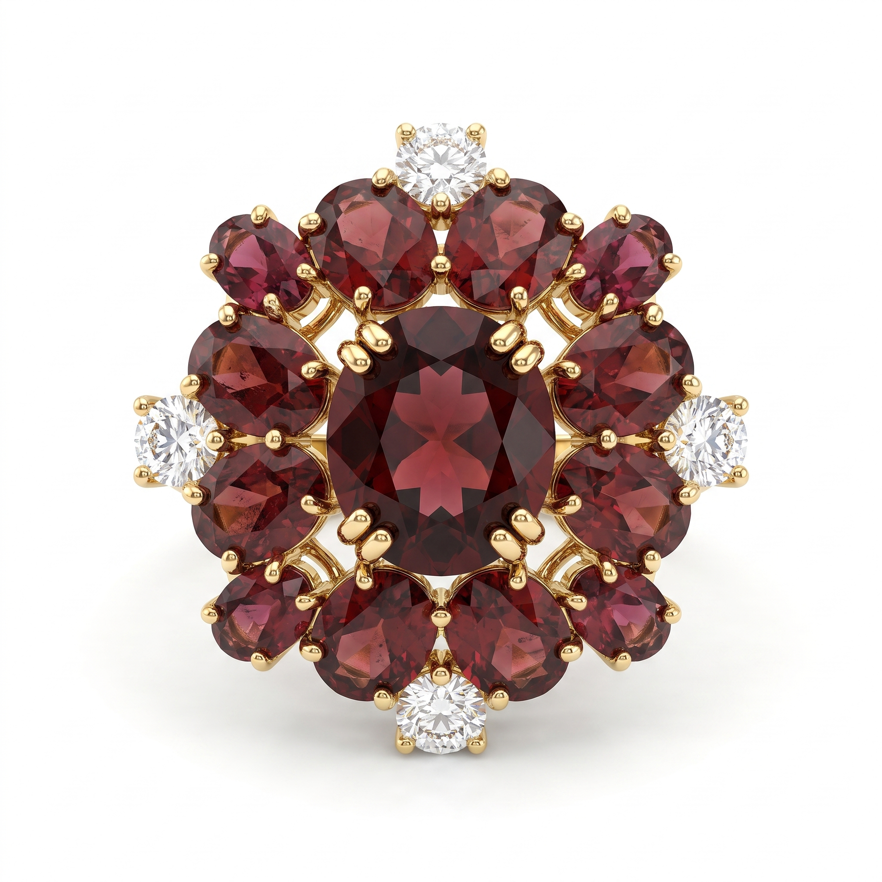 Natural Garnet & Diamond Statement Ring in 18K Yellow Gold | 3.13 CT Natural Diamonds | Natural Garnets