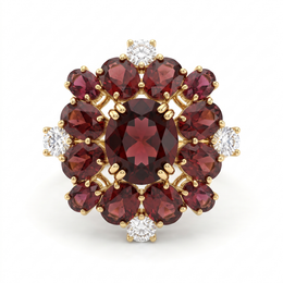Natural Garnet & Diamond Statement Ring in 18K Yellow Gold | 3.13 CT Natural Diamonds | Natural Garnets