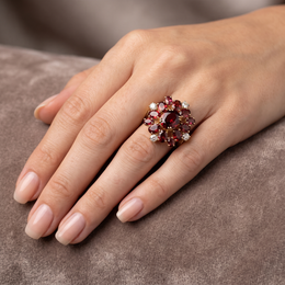 Natural Garnet & Diamond Statement Ring in 18K Yellow Gold | 3.13 CT Natural Diamonds | Natural Garnets