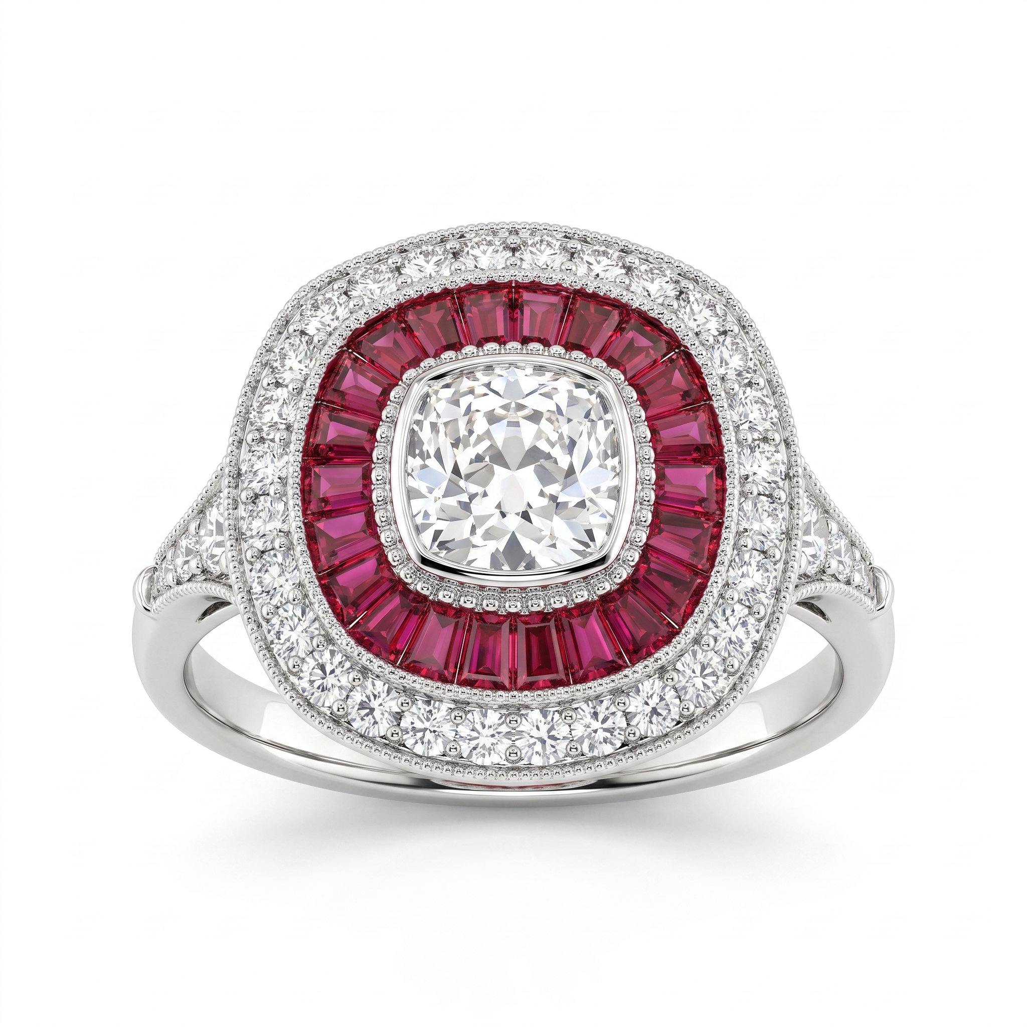 Natural Diamond & Pink Gemstone Halo Ring | 1.02 CT Colored Gemstones | 0.50 CT Natural Diamonds | 18K White Gold | Saleh Sallom Main image