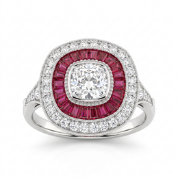 Natural Diamond & Ruby Halo Ring in 18K White Gold | 1.52 CT Natural Diamonds | Natural Rubies