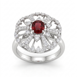 Natural Ruby & Diamond Floral Ring in 18K White Gold | 0.79 CT Natural Diamonds | Natural Ruby Centre