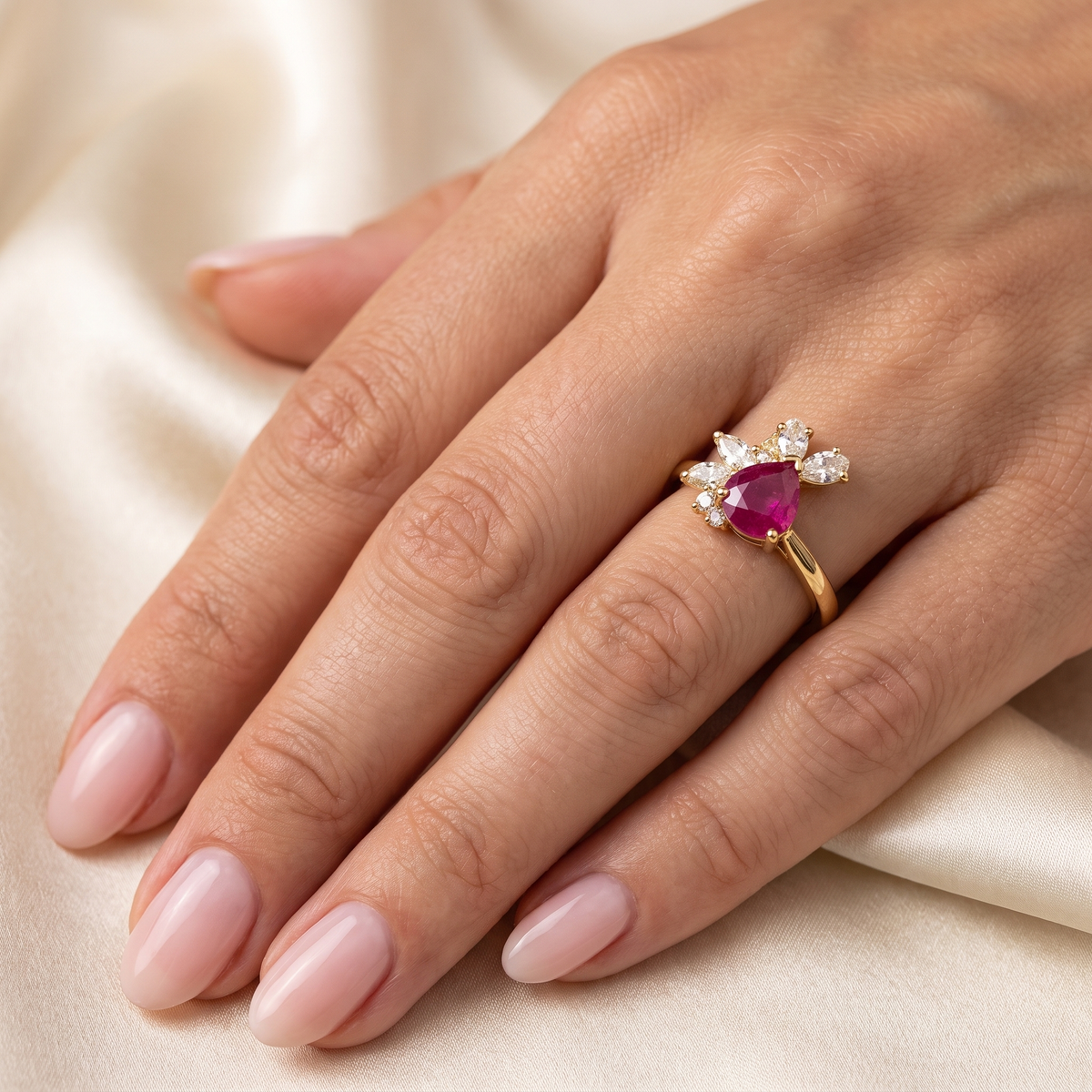 Natural Ruby & 1.65 CT Diamond Ring in 18K Yellow Gold