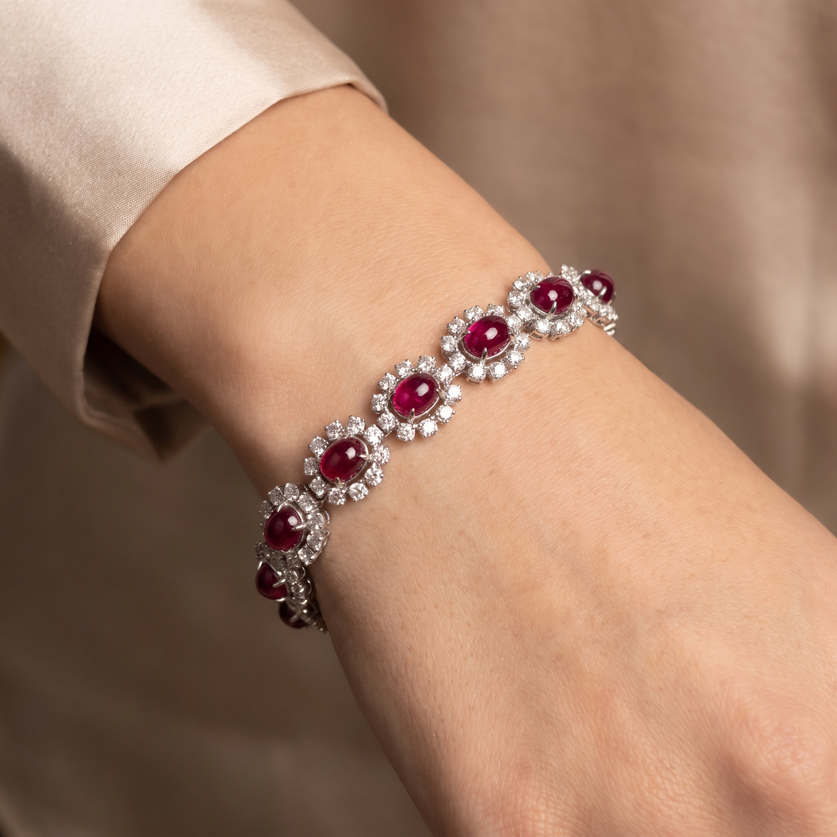 Natural Ruby & 4.00 CT Diamond Tennis Bracelet in 18K White Gold
