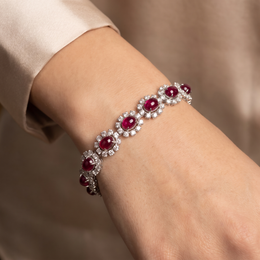 Natural Ruby & 4.00 CT Diamond Tennis Bracelet in 18K White Gold