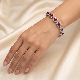 Natural Ruby & 4.00 CT Diamond Tennis Bracelet in 18K White Gold