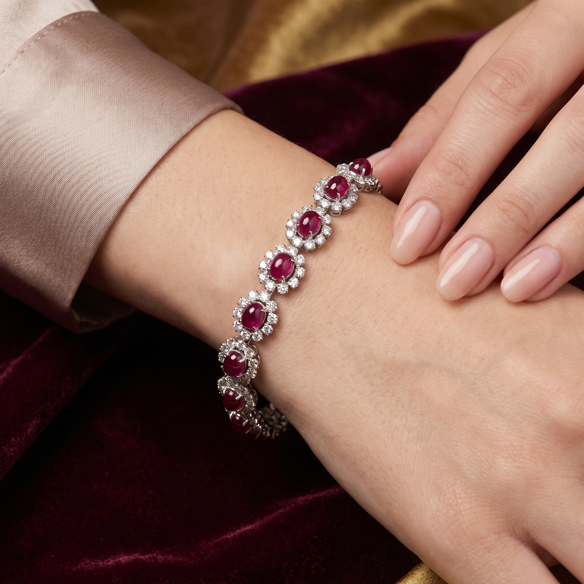 Natural Ruby & 4.00 CT Diamond Tennis Bracelet in 18K White Gold Secondary image