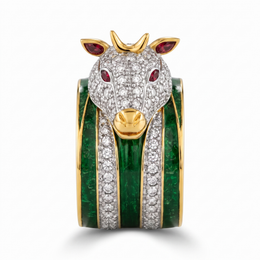 Natural Emerald, Ruby & 1.57 CT Diamond Bull Ring in 18K Yellow Gold