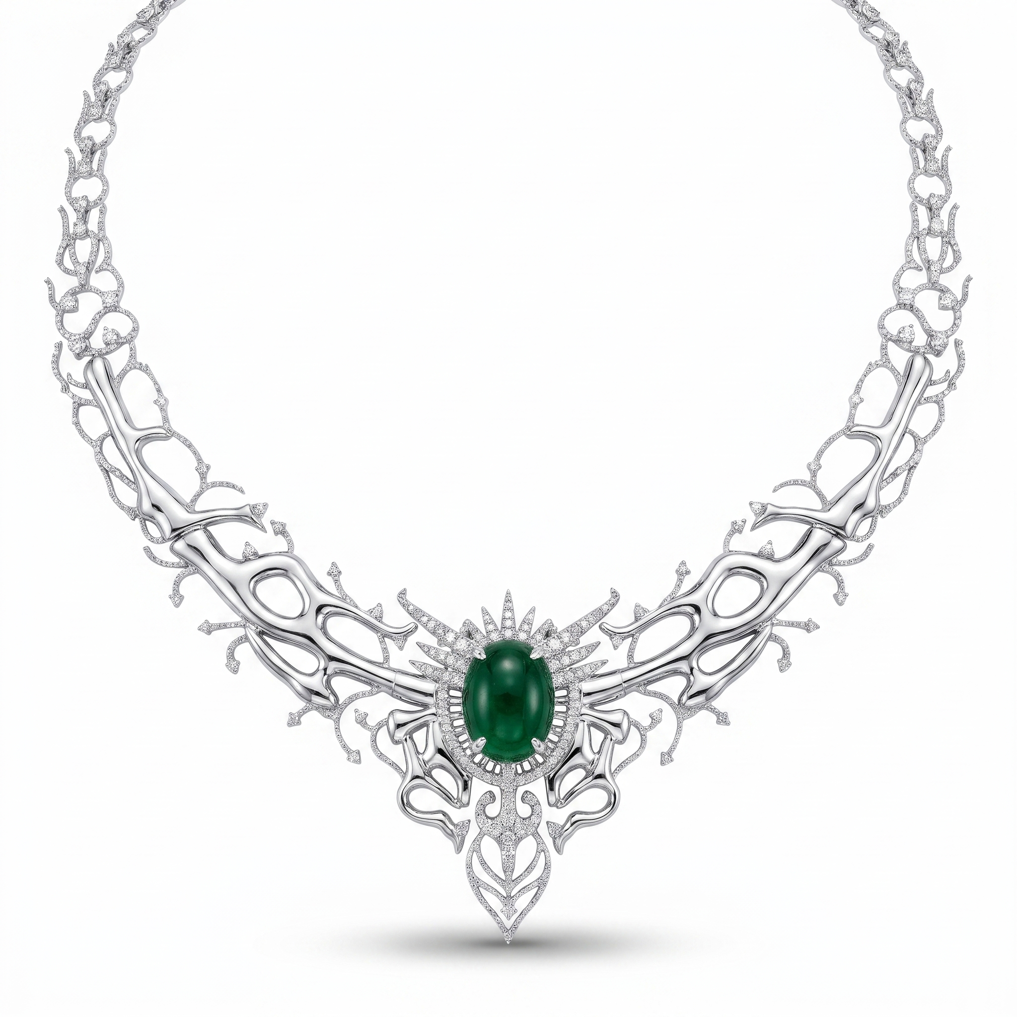 Natural Emerald & 2.97 CT Diamond Statement Necklace in 18K White Gold Main image