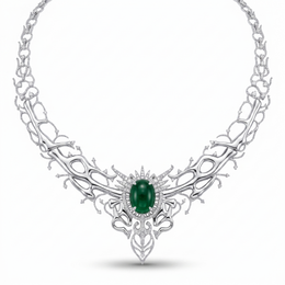 Natural Emerald & 2.97 CT Diamond Statement Necklace in 18K White Gold