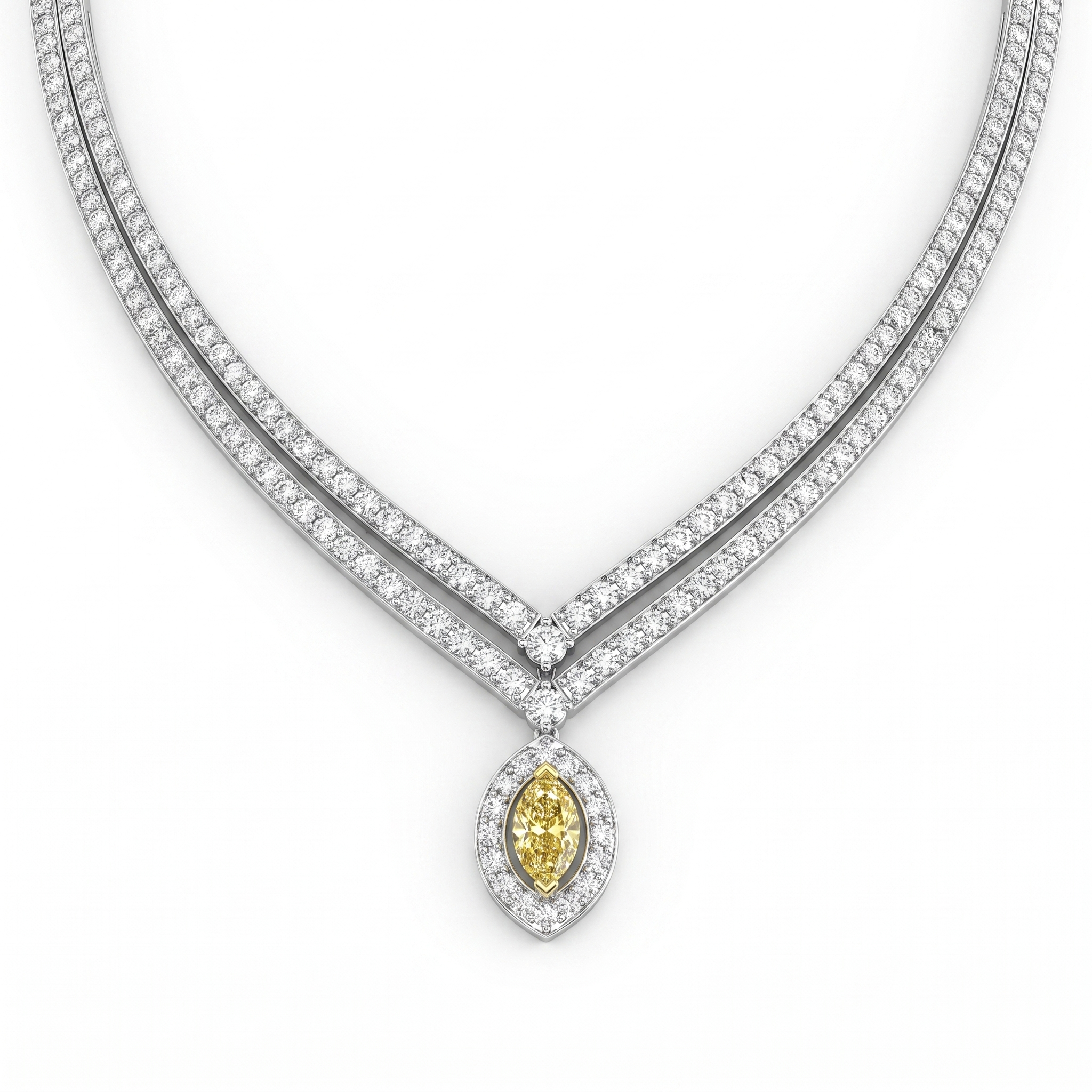 Natural Fancy Yellow Diamond & 5.72 CT Diamond Necklace in 18K White Gold Main image