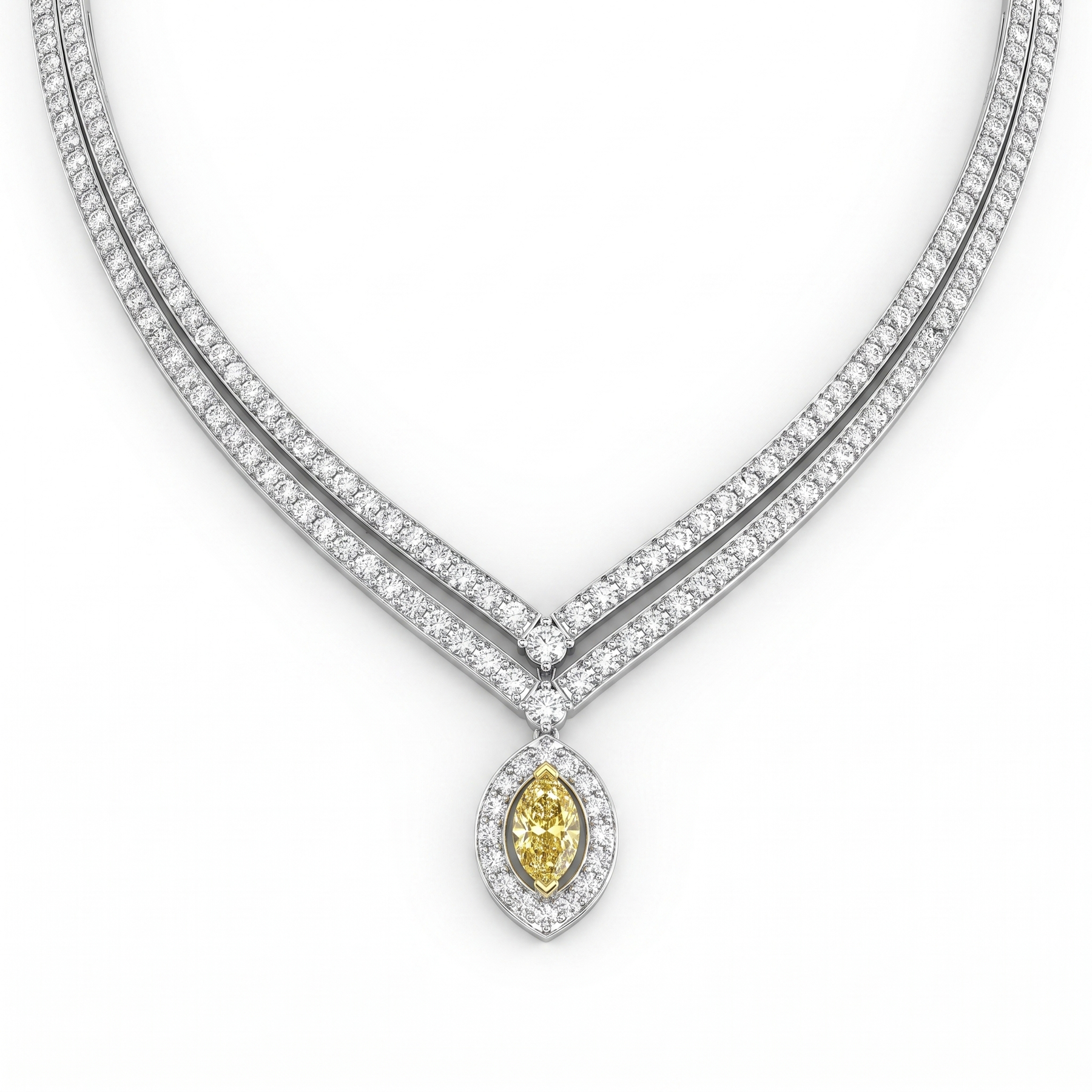 Natural Fancy Yellow Diamond & 5.72 CT Diamond Necklace in 18K White Gold