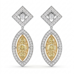 Natural Fancy Yellow Diamond Drop Earrings in 18K White & Yellow Gold
