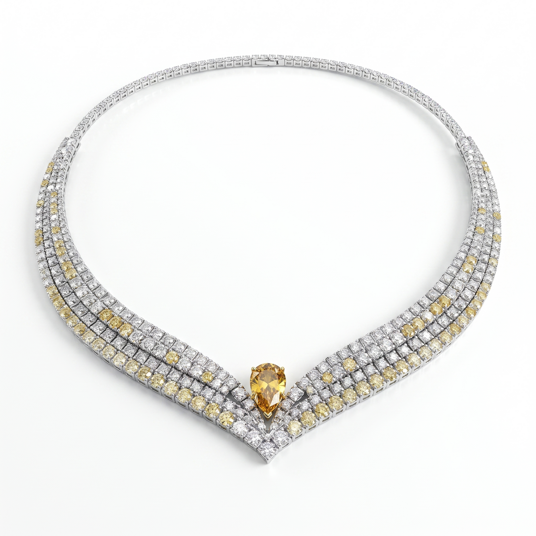 Natural Fancy Yellow Diamond Statement Necklace in 18K White Gold