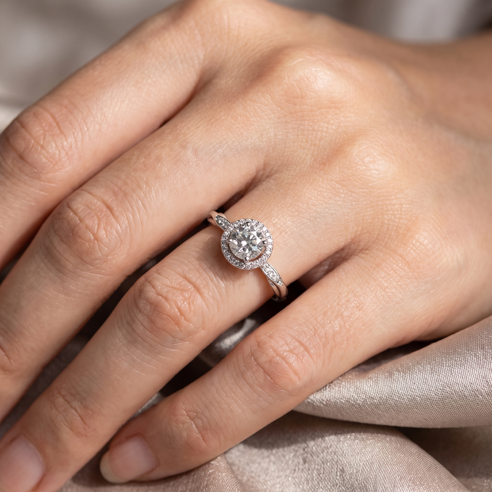 Natural Diamond Halo Engagement Ring | 2.83 CT Center Diamond | 3.28 CT Natural Diamonds | 18K White Gold | IGI & IGL Certified | Saleh Sallom Secondary image