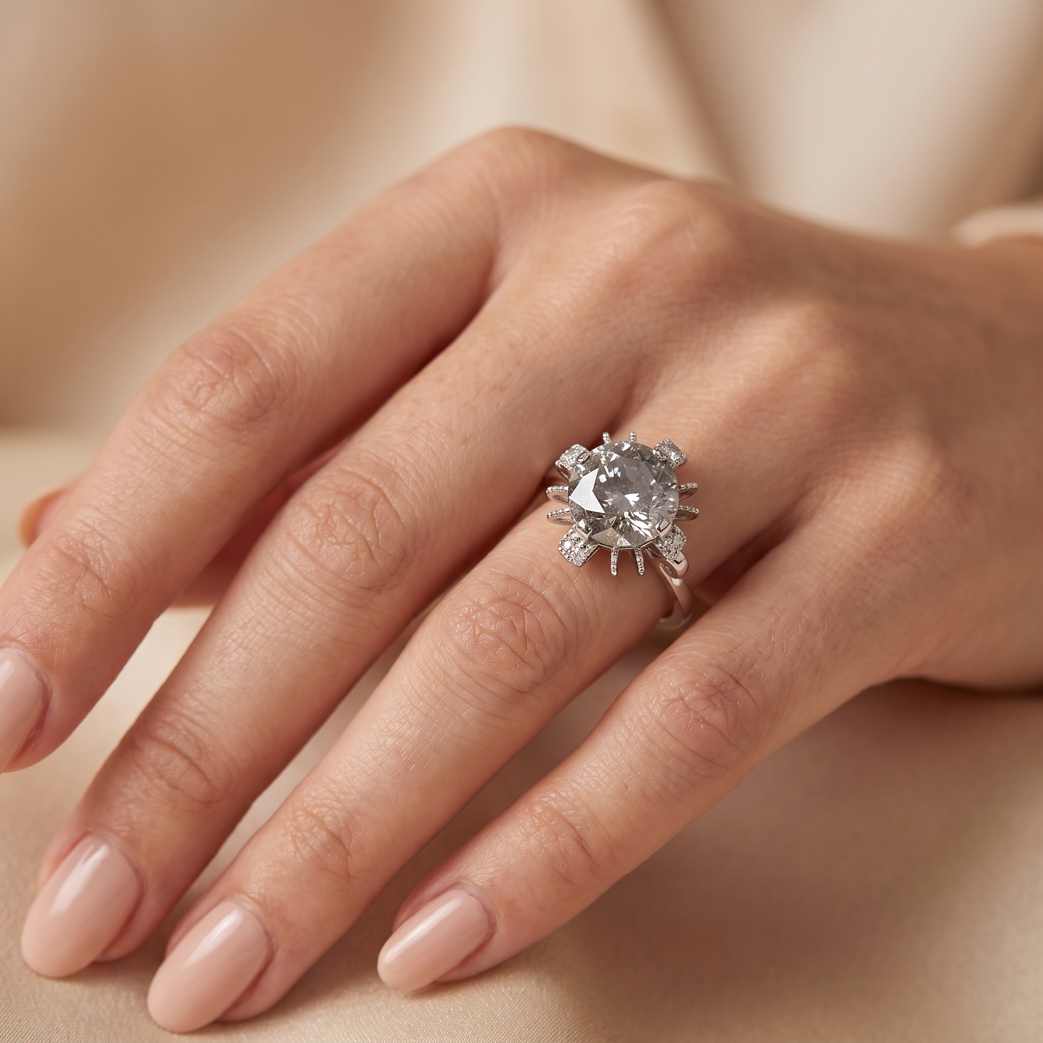 Natural Diamond Halo Ring | 3.12 CT Center Diamond | 3.27 CT Natural Diamonds | 18K White Gold | IGI Certified | Saleh Sallom Secondary image