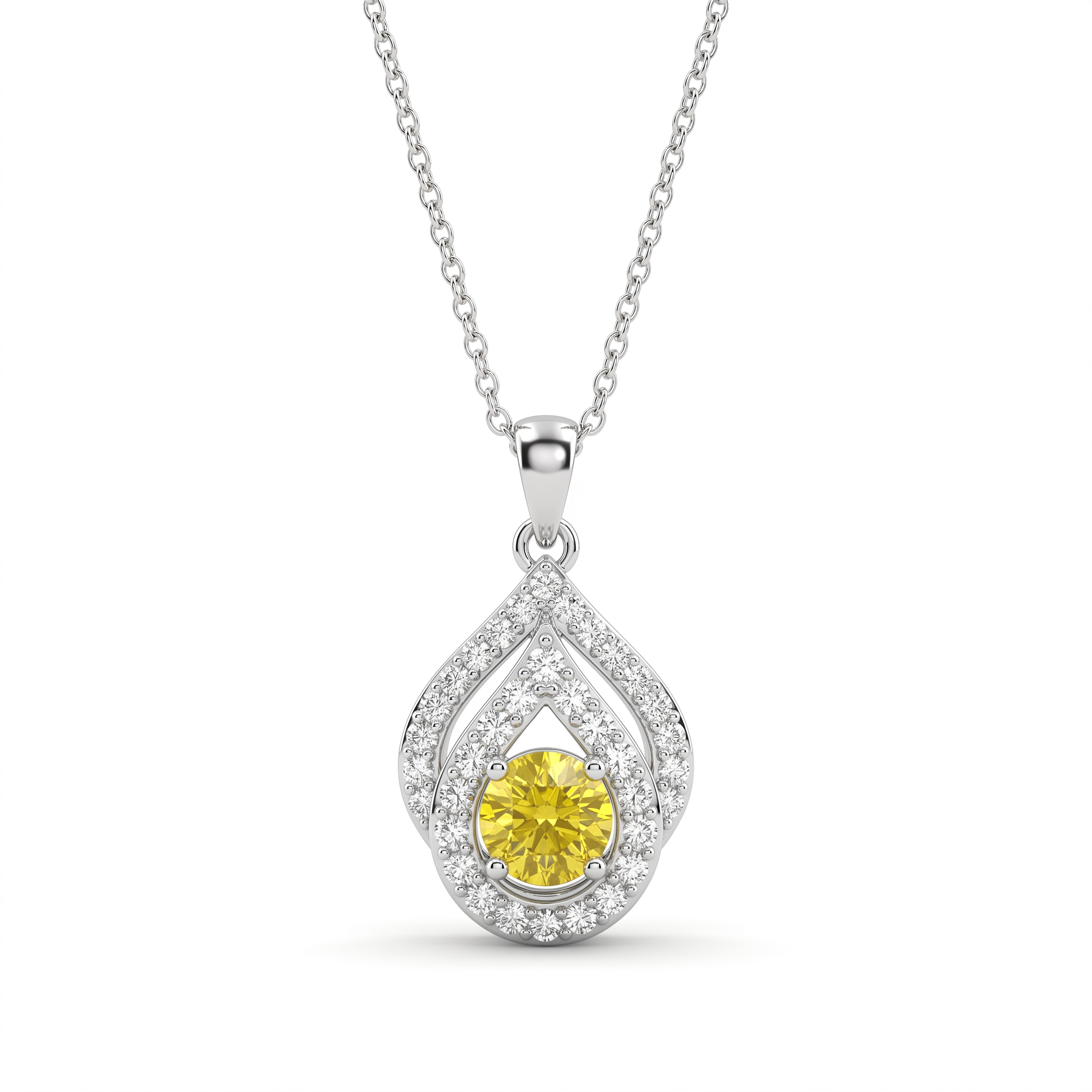 Natural Fancy Yellow Diamond Halo Pendant in 18K White Gold | 0.96 CT Natural Diamonds Main image