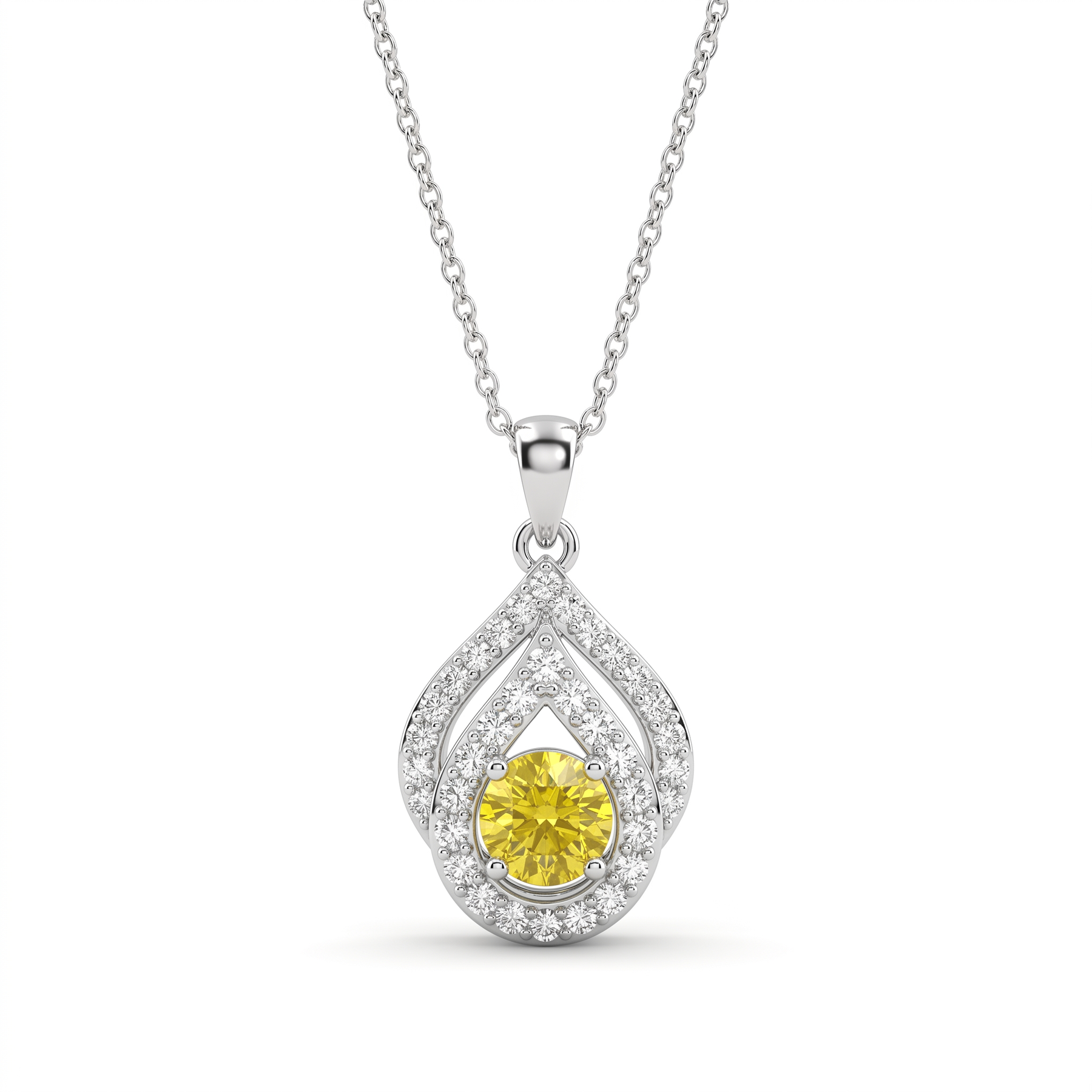Natural Fancy Yellow Diamond Halo Pendant in 18K White Gold | 0.96 CT Natural Diamonds