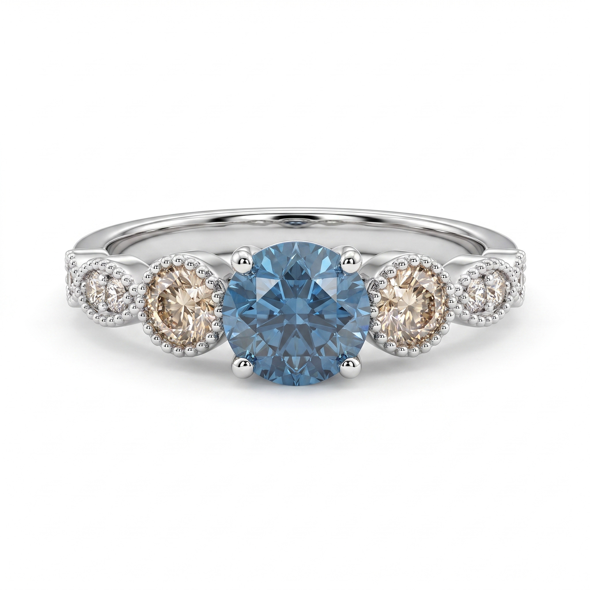 Natural Blue Diamond Three-Stone Ring | 0.81 CT Center Diamond | 1.17 CT Natural Diamonds | 18K White Gold | IGI Certified | Saleh Sallom Secondary image