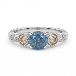 IGI Natural Blue Diamond Three-Stone Ring in 18K White Gold | Blue & Champagne Diamonds