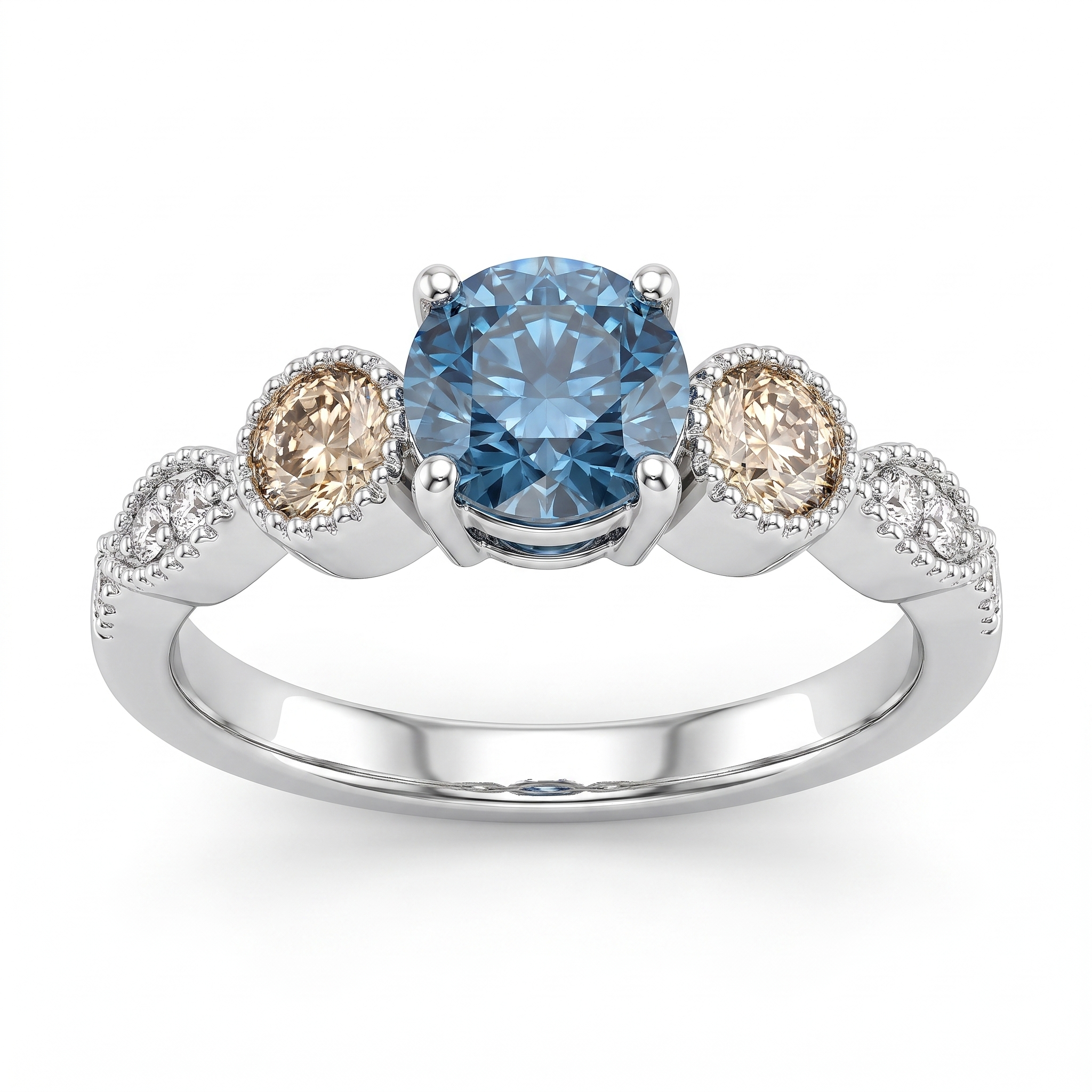 Natural Blue Diamond Three-Stone Ring | 0.81 CT Center Diamond | 1.17 CT Natural Diamonds | 18K White Gold | IGI Certified | Saleh Sallom Main image