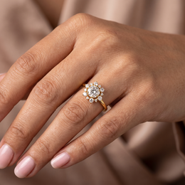 Natural Diamond Halo Ring in 18K Yellow Gold | 0.97 CT Natural Diamonds
