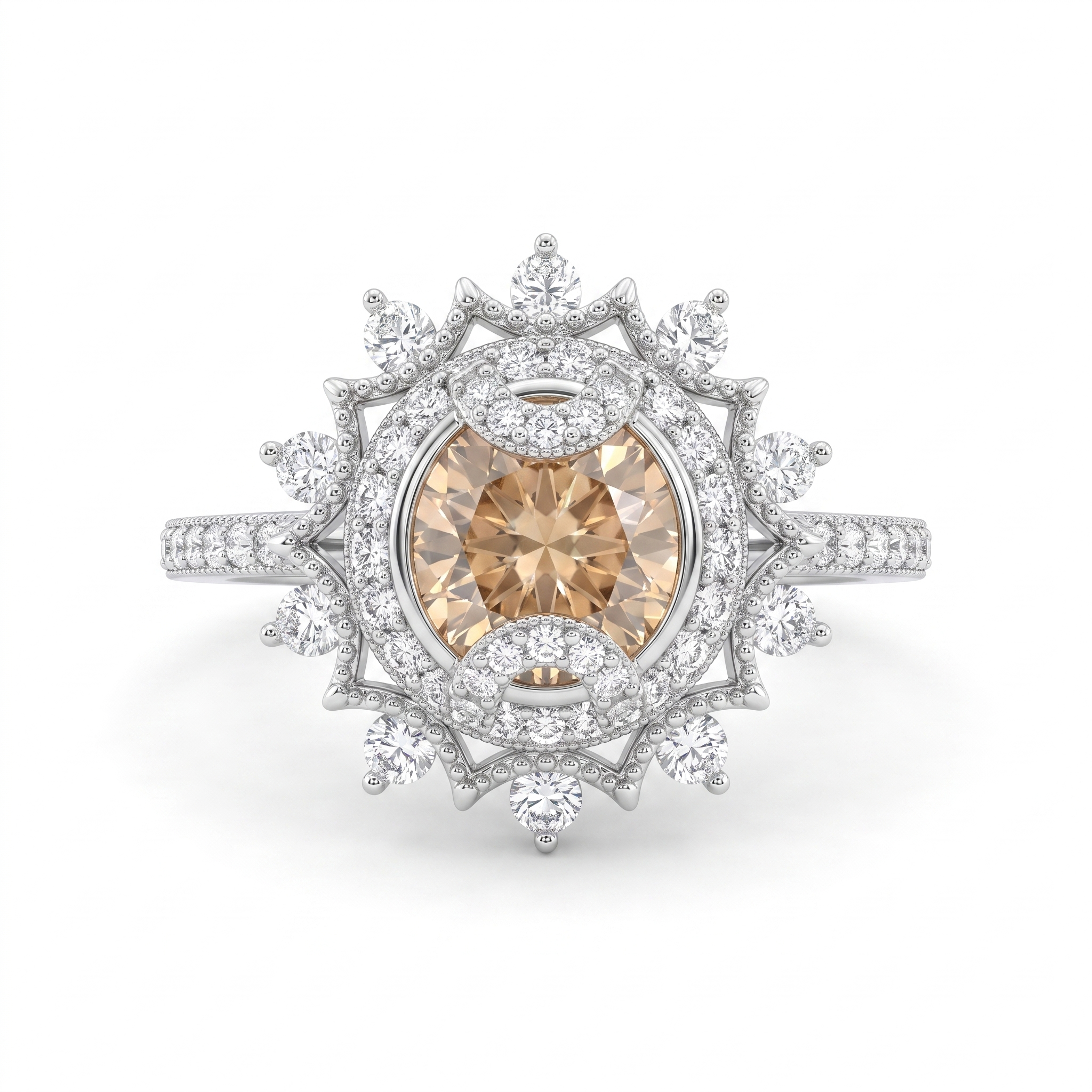 Natural Diamond Vintage Halo Ring | 1.25 CT Center Diamond | 1.65 CT Natural Diamonds | 18K White Gold | IGI Certified | Saleh Sallom Main image