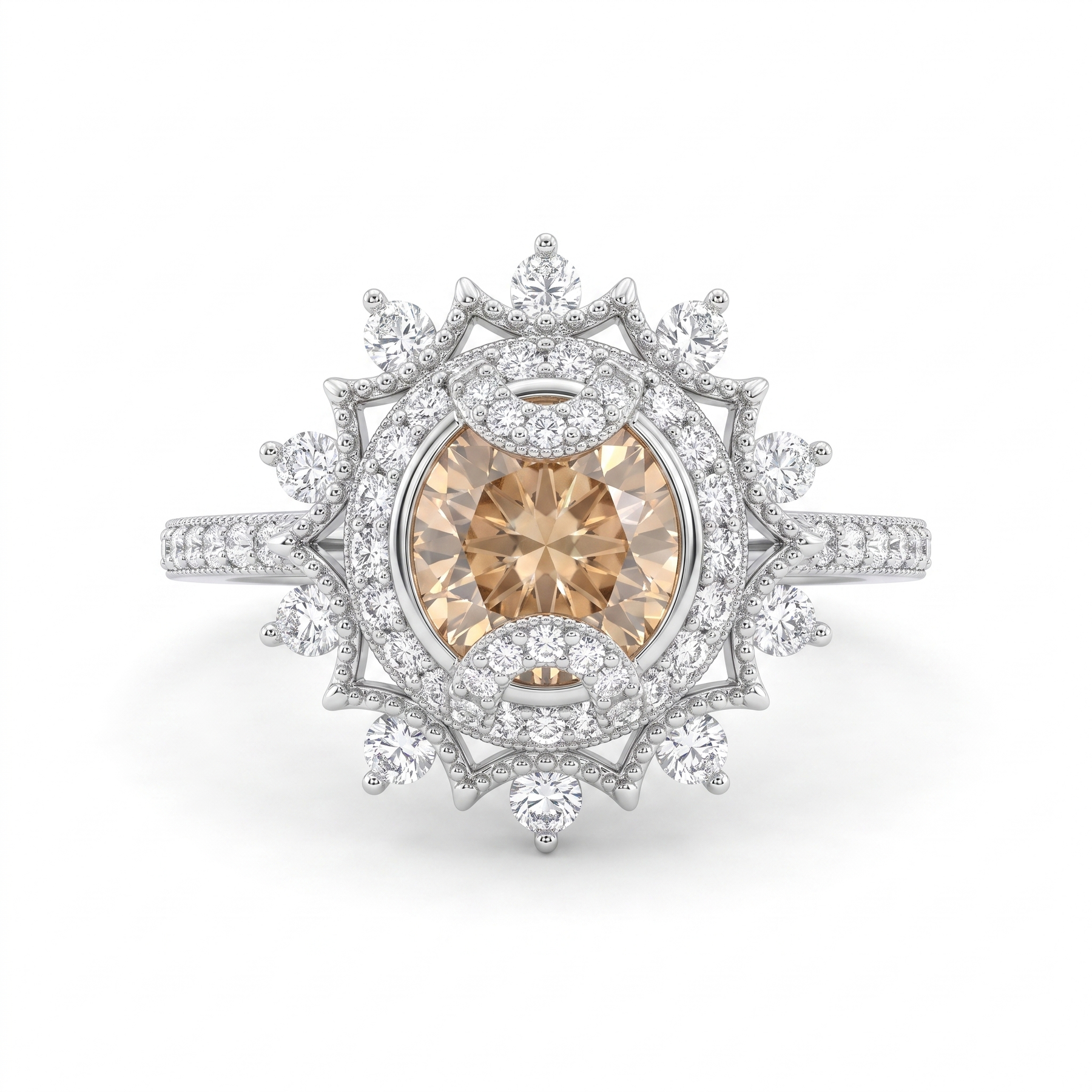 IGI Certified Natural Champagne Diamond Halo Ring in 18K White Gold | 0.40 CT Natural Diamonds