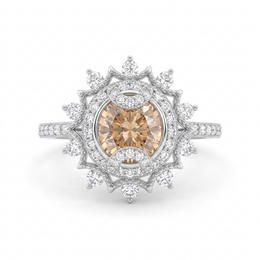 IGI Certified Natural Champagne Diamond Halo Ring in 18K White Gold | 0.40 CT Natural Diamonds