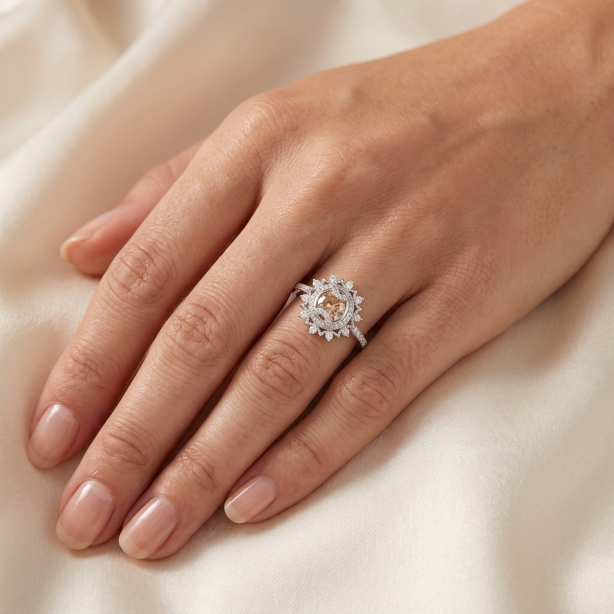 Natural Diamond Vintage Halo Ring | 1.25 CT Center Diamond | 1.65 CT Natural Diamonds | 18K White Gold | IGI Certified | Saleh Sallom