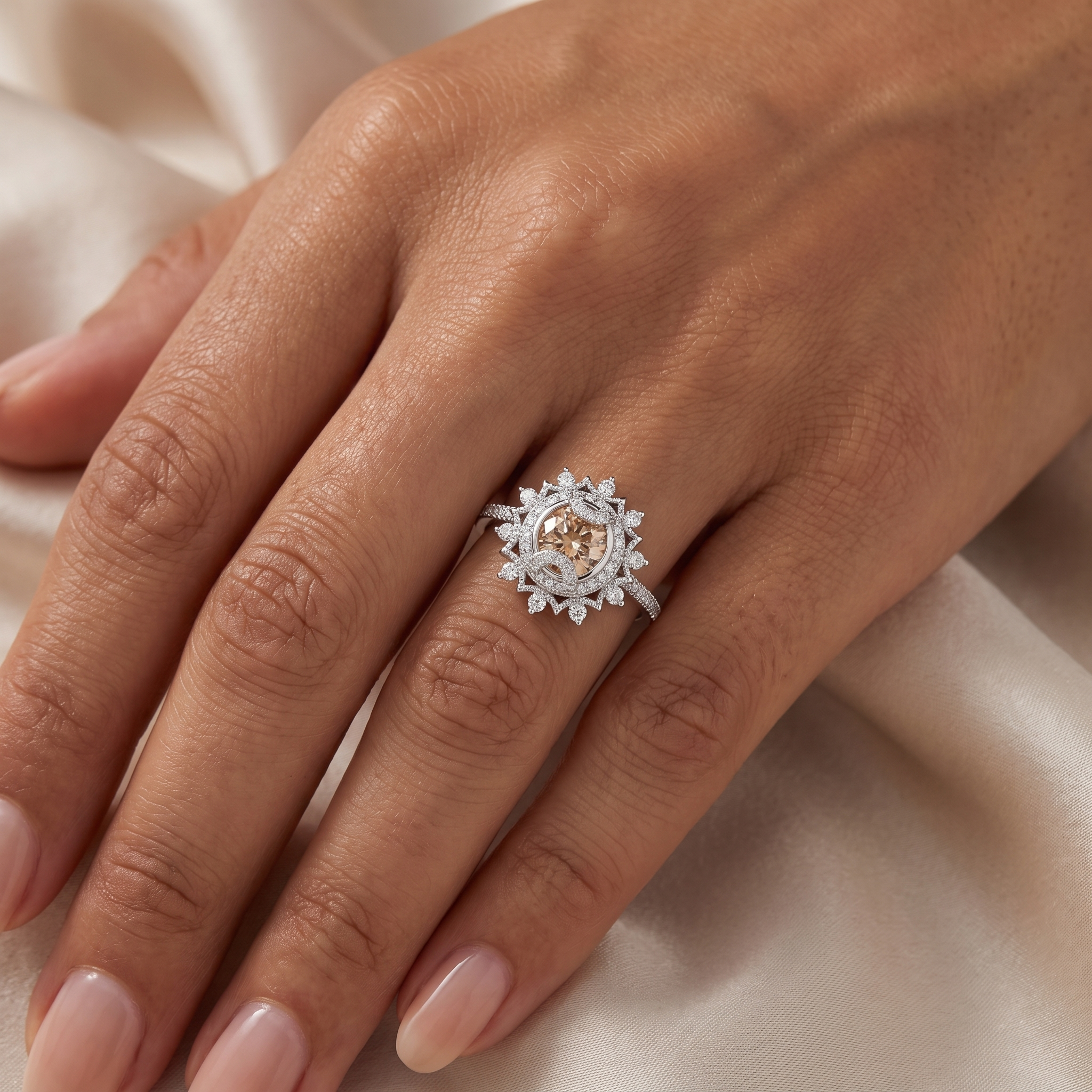 Natural Diamond Vintage Halo Ring | 1.25 CT Center Diamond | 1.65 CT Natural Diamonds | 18K White Gold | IGI Certified | Saleh Sallom Secondary image