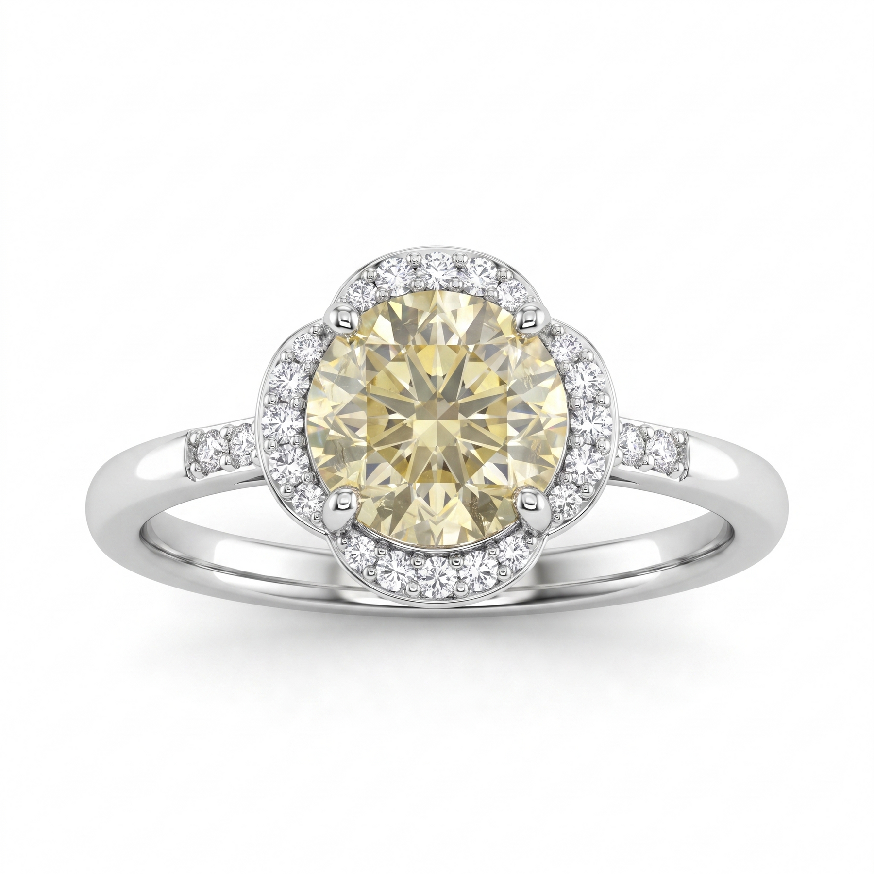 Natural Yellow Diamond Halo Ring in 18K White Gold | 1.335 CT Natural Diamonds