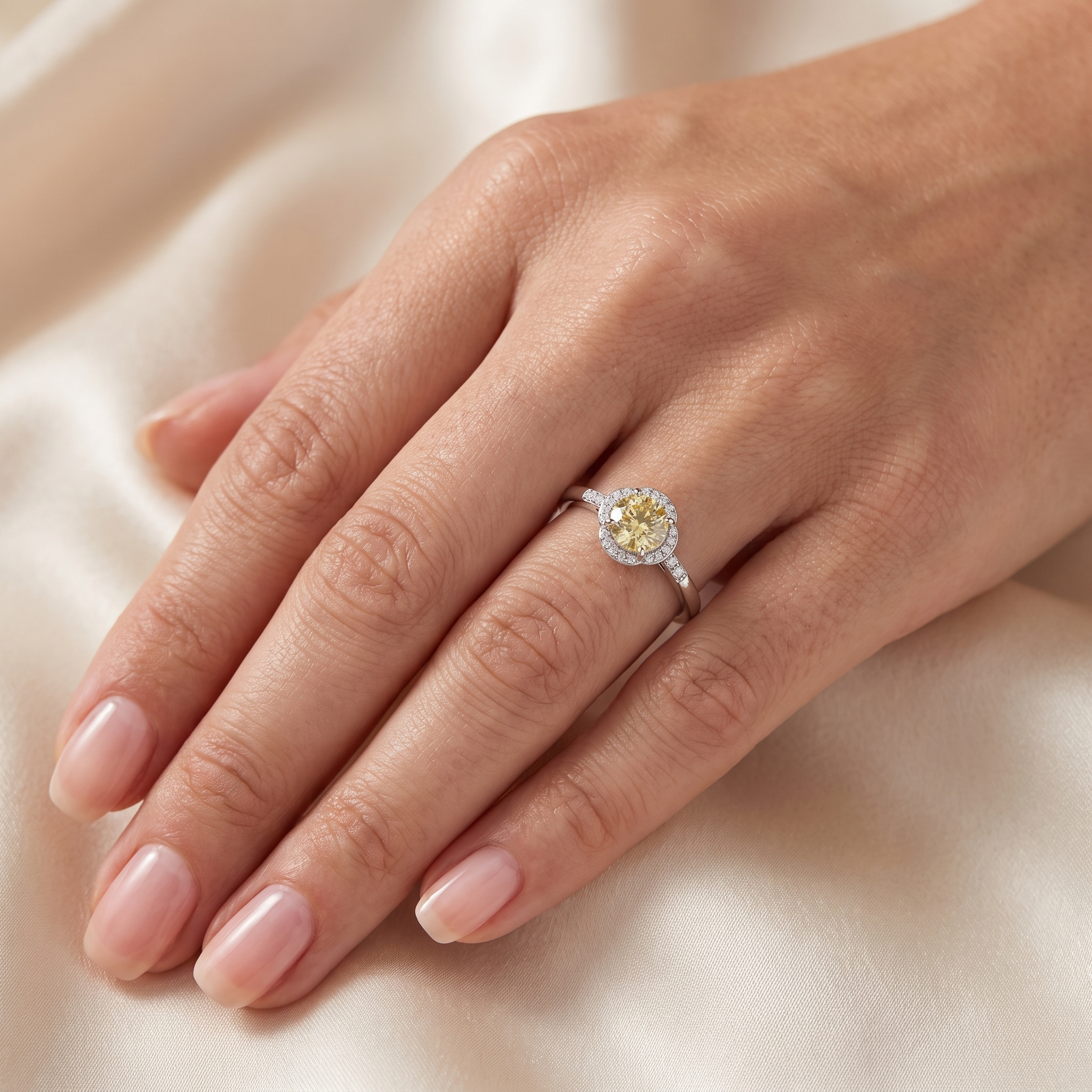 Natural Diamond Halo Engagement Ring | 1.11 CT Center Diamond | 1.34 CT Natural Diamonds | 18K White Gold | Saleh Sallom Secondary image
