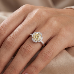 Natural Yellow Diamond Halo Ring in 18K White Gold | 1.335 CT Natural Diamonds