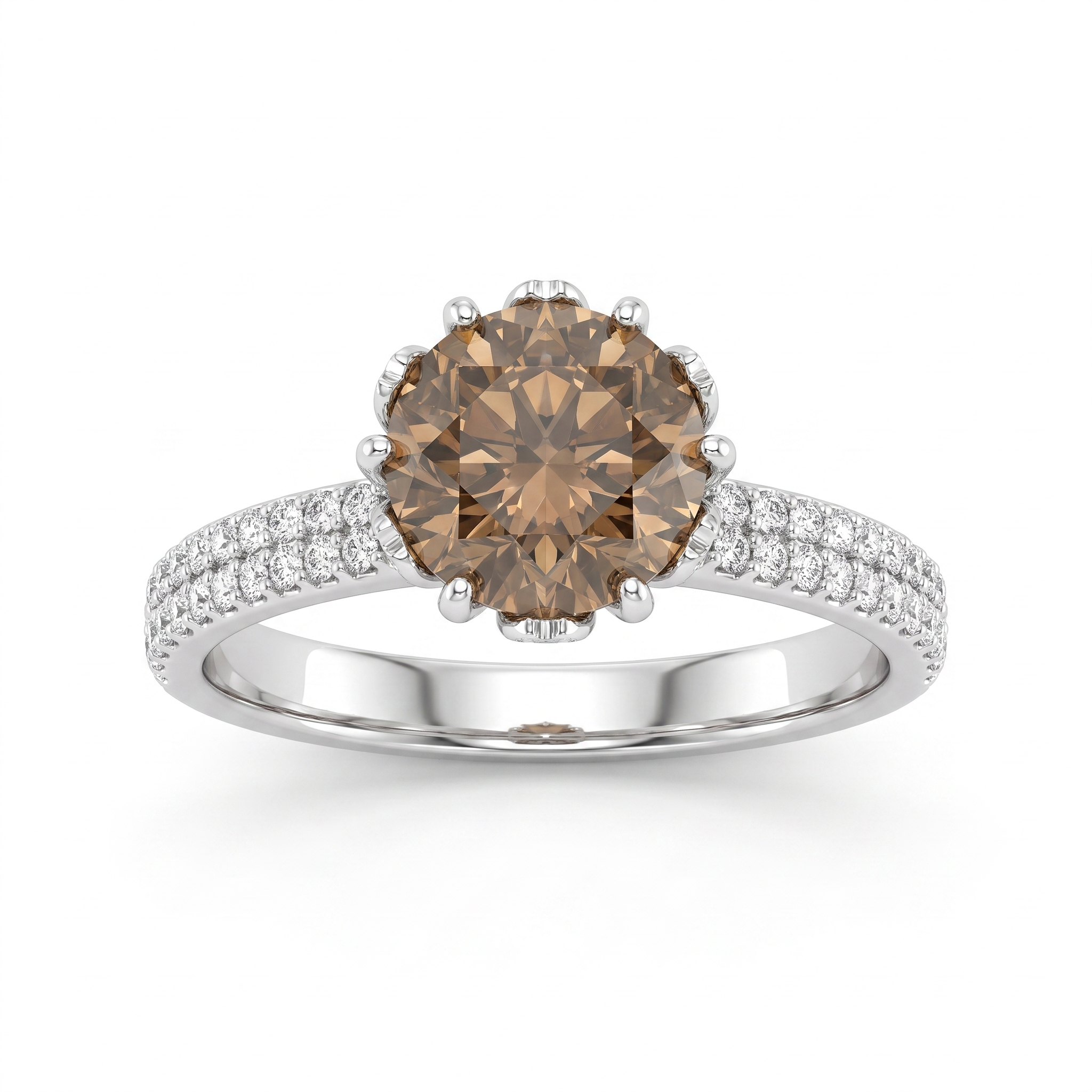 Natural Champagne Diamond Ring in 18K White Gold | 1.25 CT Champagne Diamond | 0.39 CT Natural Diamonds Main image