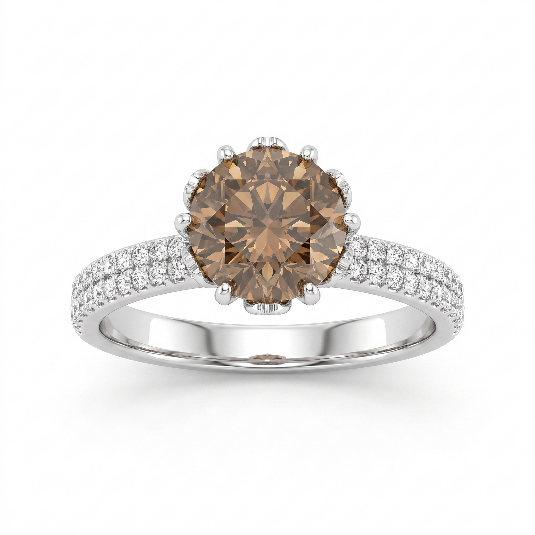 Natural Champagne Diamond Ring in 18K White Gold | 1.25 CT Champagne Diamond | 0.39 CT Natural Diamonds