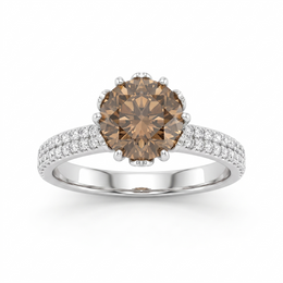 Natural Champagne Diamond Ring in 18K White Gold | 1.25 CT Champagne Diamond | 0.39 CT Natural Diamonds