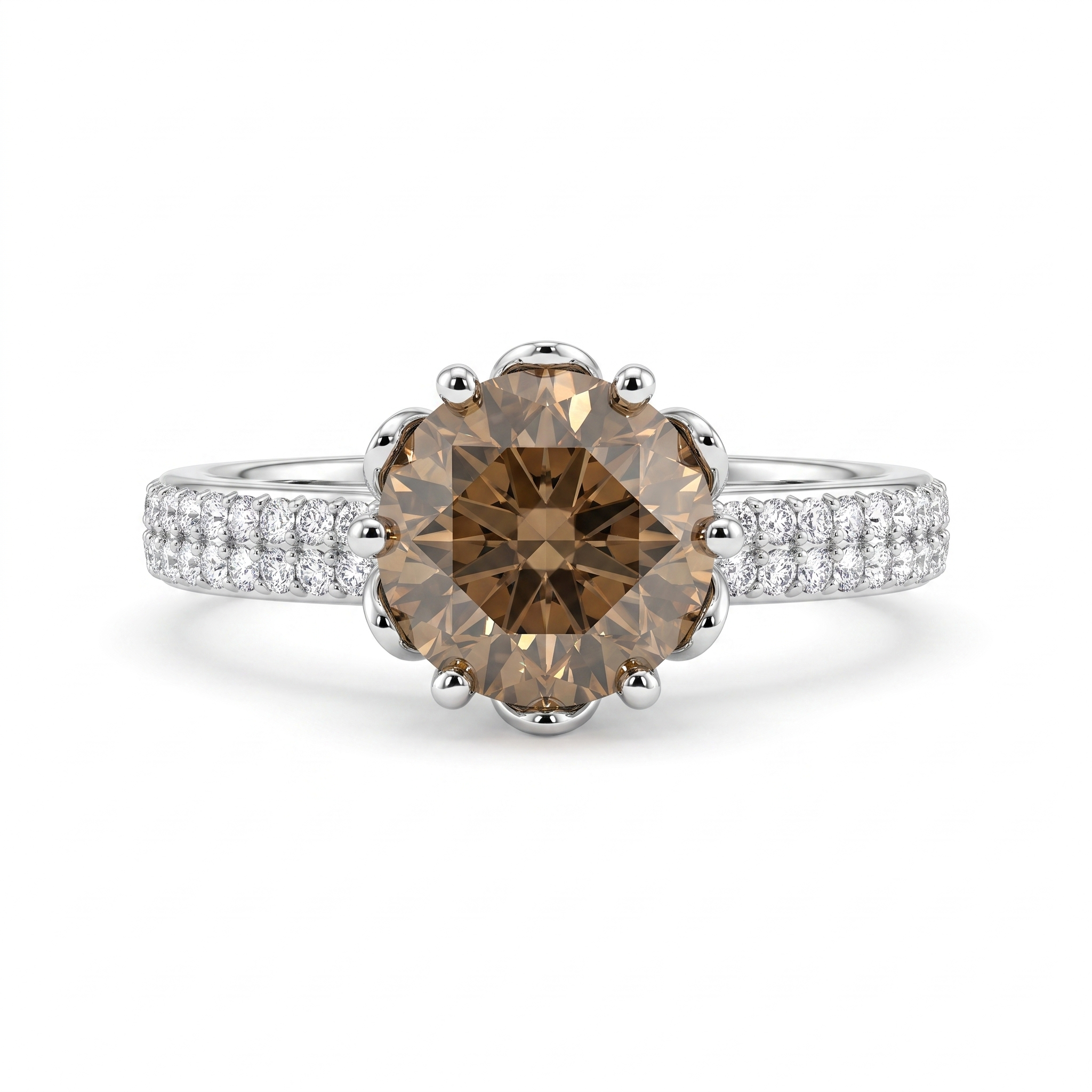 Natural Champagne Diamond Ring in 18K White Gold | 1.25 CT Champagne Diamond | 0.39 CT Natural Diamonds Secondary image