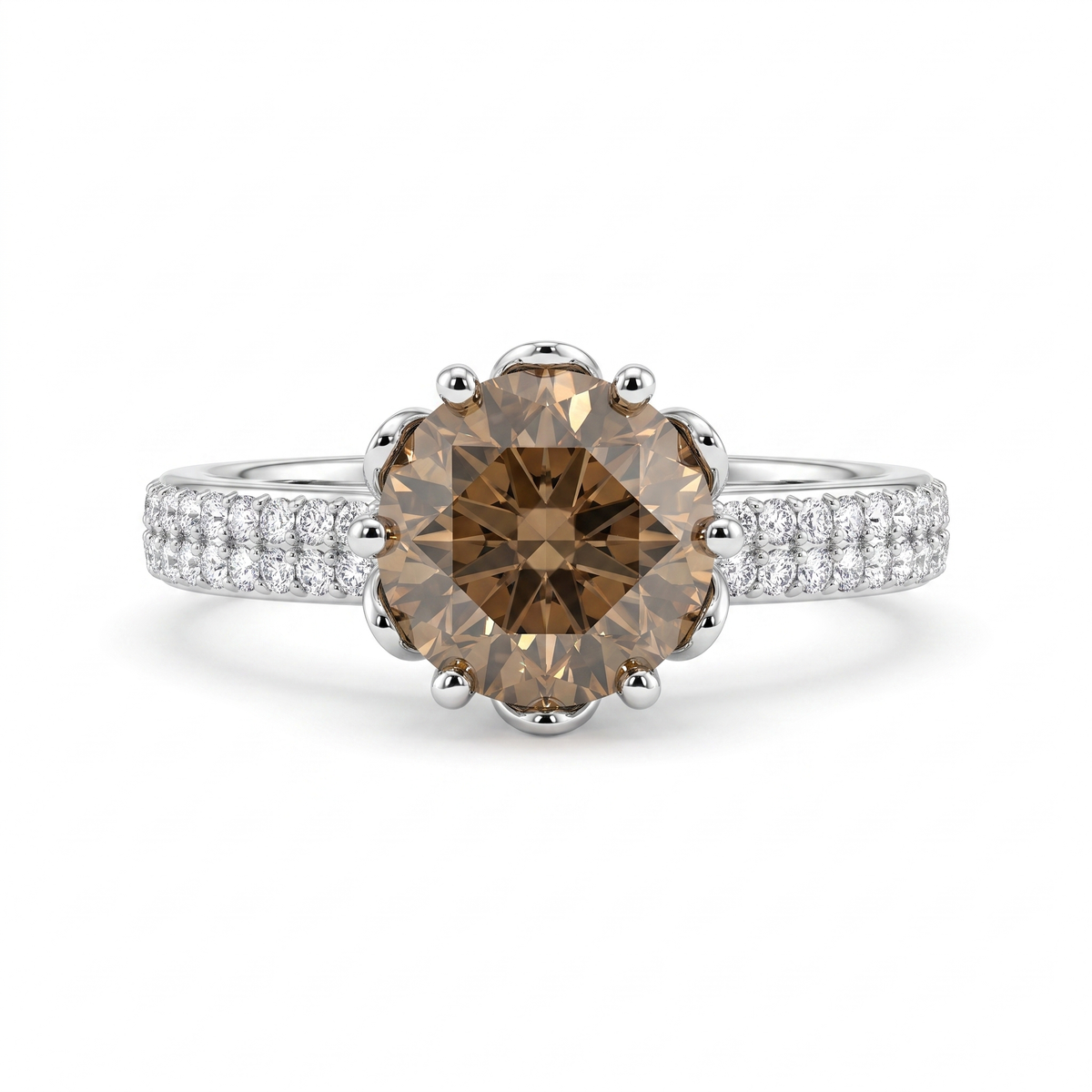 Natural Champagne Diamond Ring in 18K White Gold | 1.25 CT Champagne Diamond | 0.39 CT Natural Diamonds