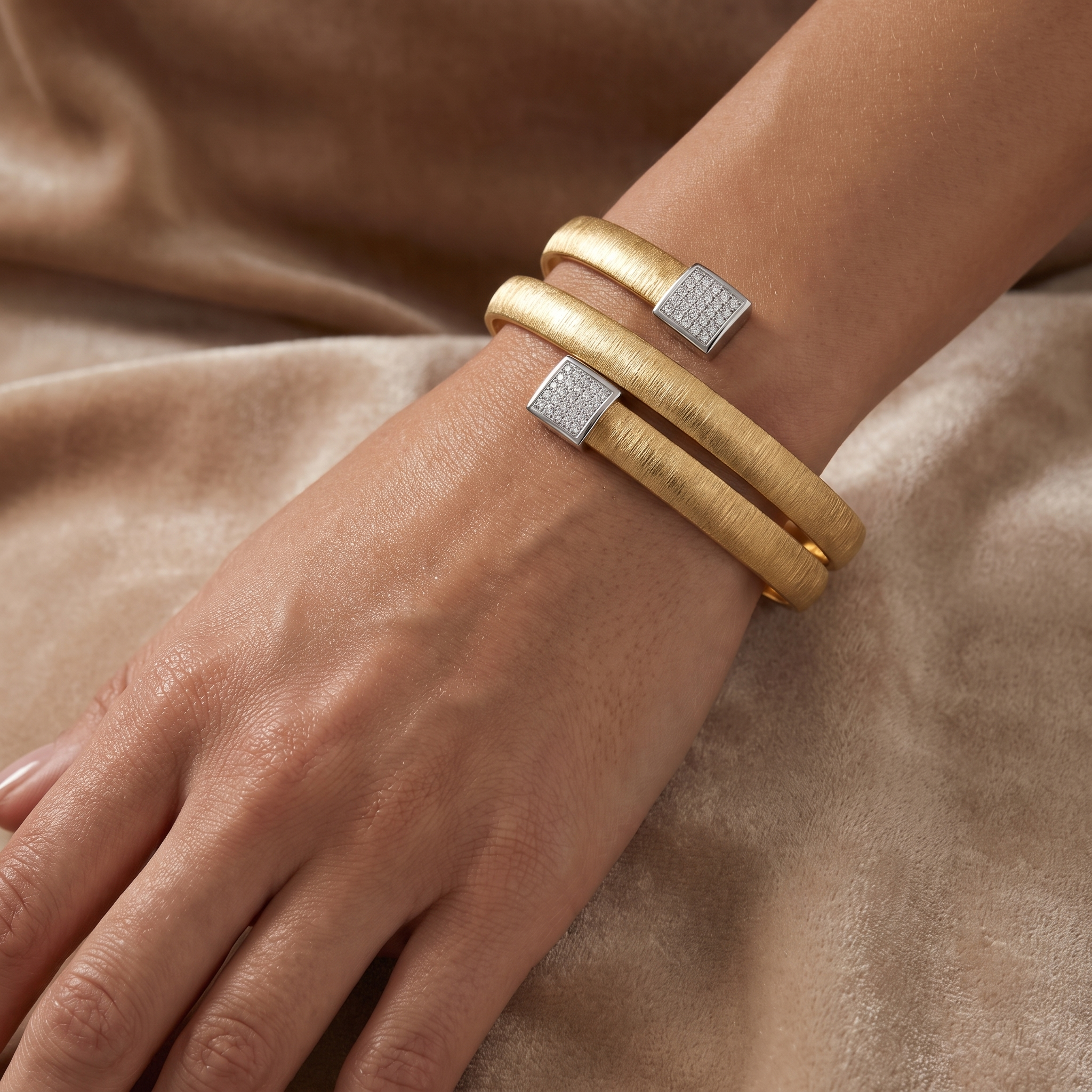 Natural Diamond Open Cuff Bangle in 18K Yellow Gold | 0.08 CT Natural Diamonds Secondary image