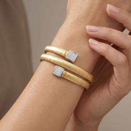 Natural Diamond Open Cuff Bangle in 18K Yellow Gold | 0.08 CT Natural Diamonds